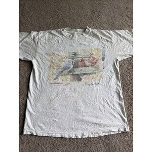 Hallmark Blue Skies Bird Box Art Marjolein Bastin Vintage 90s T Shirt L Ivory